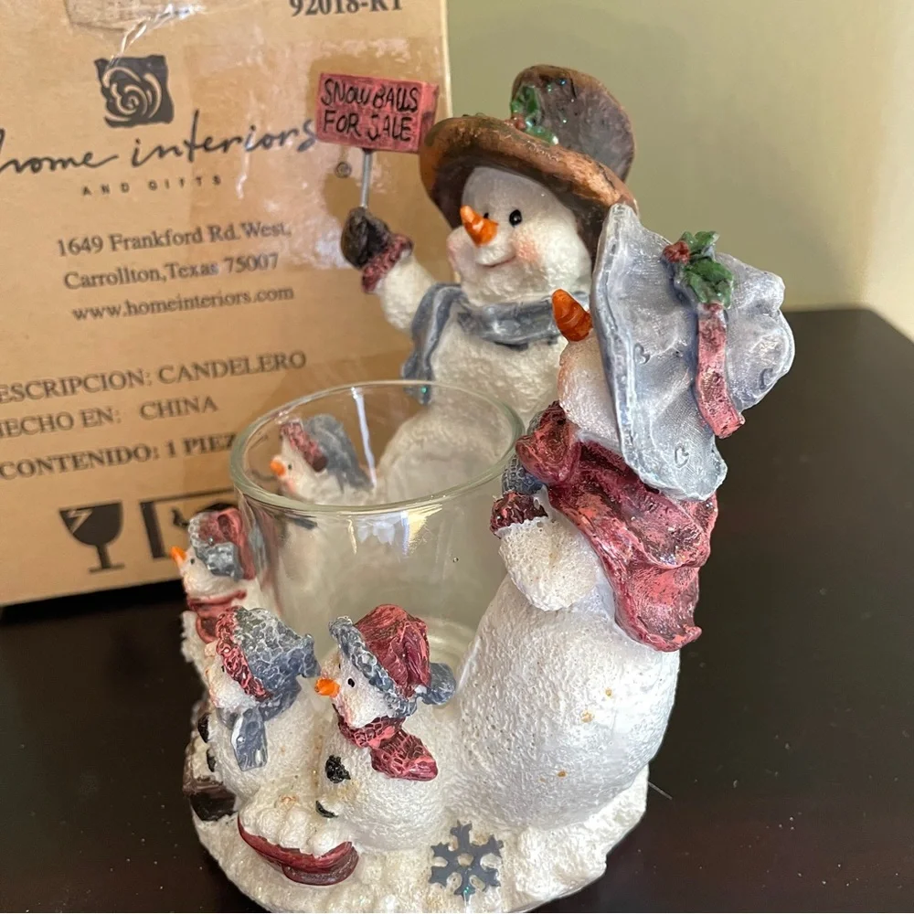 Home Interiors Snowman Family Votive Candle Holder Snowballs For Sale